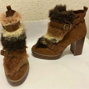 London Rag Brown Fur-Trimmed Women's Boots size 10